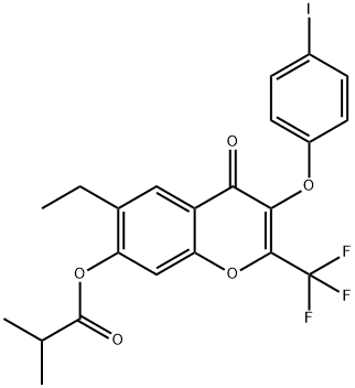 6-Ethyl-3-(4-iodophenoxy)-4-oxo-2-(trifluoromethyl)-4H-chromen-7-yl isobutyrate Structure