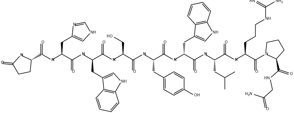 Glycinamide, 5-oxo-L-prolyl-L-histidyl-D-tryptophyl-L-seryl-L-tyrosyl-D-tryptophyl-L-leucyl-L-arginyl-L-prolyl- (9CI) 구조식 이미지