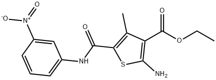3-Thiophenecarboxylic acid, 2-amino-4-methyl-5-[[(3-nitrophenyl)amino]carbonyl]-, ethyl ester 구조식 이미지