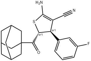 3-Thiophenecarbonitrile, 2-amino-4-(3-fluorophenyl)-4,5-dihydro-5-(tricyclo[3.3.1.13,7]dec-1-ylcarbonyl)-, (4R,5R)-rel- (9CI) Structure