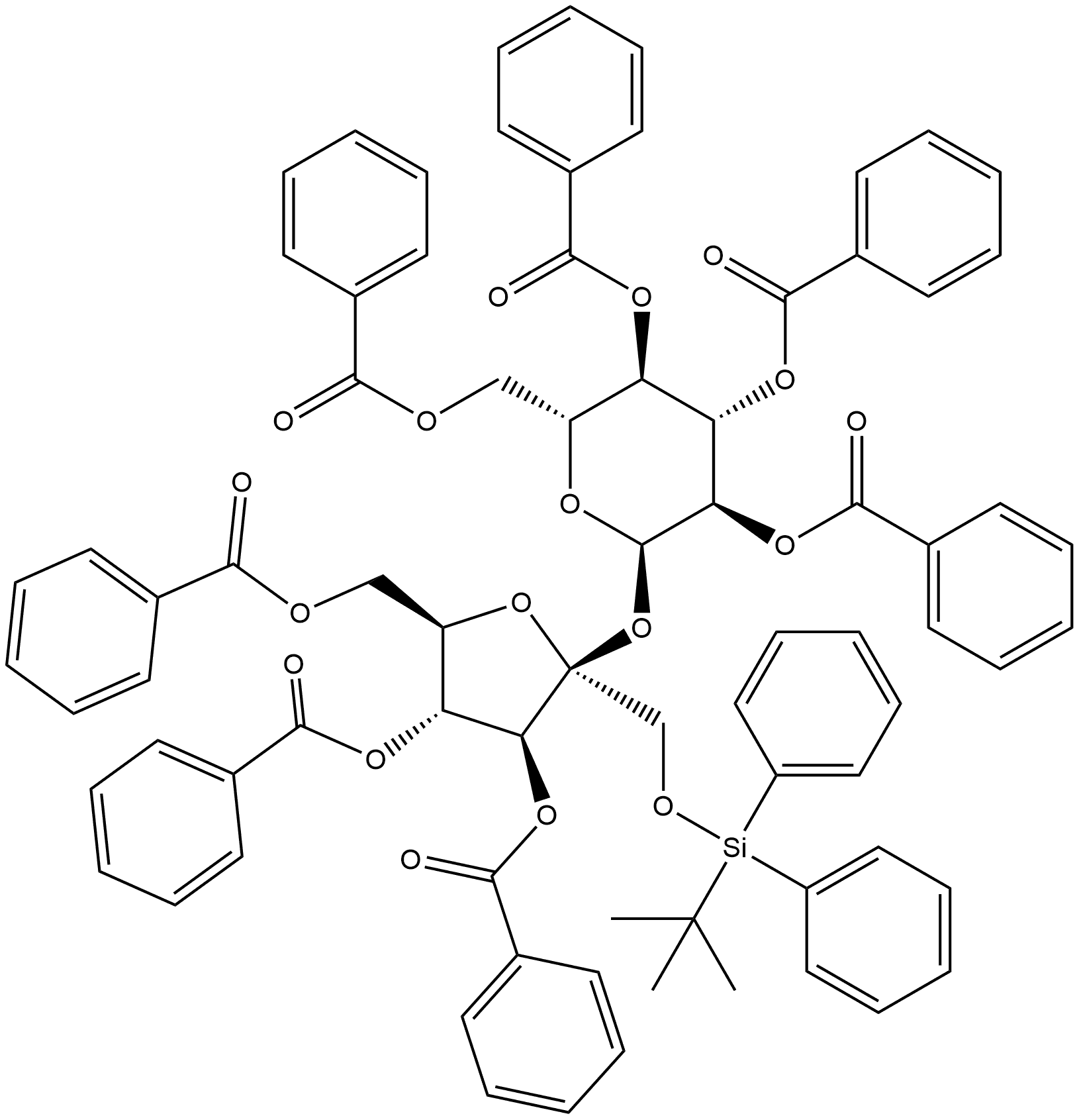 1-O-tert-butyldiphenylsilyl-3,4,6-tri-O-benzoyl-β-D-fructofuranosyl-2,3,4,6-tetra-O-benzoyl-α-D-glucopyranoside Structure