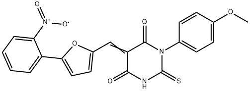 (5E)-1-(4-methoxyphenyl)-5-[[5-(2-nitrophenyl)furan-2-yl]methylidene]-2-sulfanylidene-1,3-diazinane-4,6-dione 구조식 이미지
