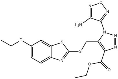 1H-1,2,3-Triazole-4-carboxylic acid, 1-(4-amino-1,2,5-oxadiazol-3-yl)-5-[[(6-ethoxy-2-benzothiazolyl)thio]methyl]-, ethyl ester Structure