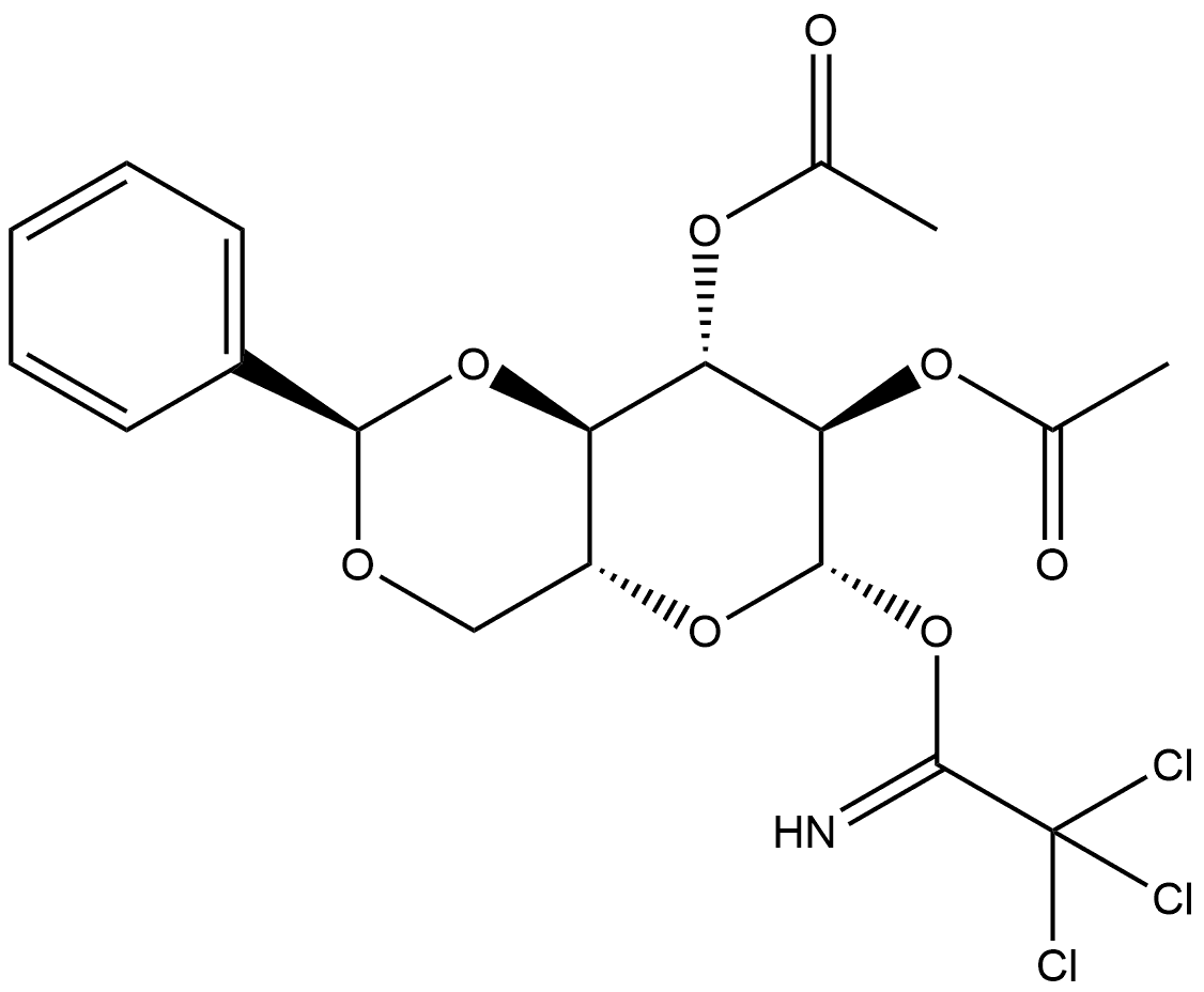 β-D-Glucopyranose, 4,6-O-[(R)-phenylmethylene]-, 2,3-diacetate 1-(2,2,2-trichloroethanimidate) Structure