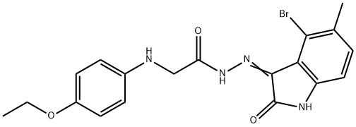 N'-(4-bromo-5-methyl-2-oxo-1,2-dihydro-3H-indol-3-ylidene)-2-[(4-ethoxyphenyl)amino]acetohydrazide (non-preferred name) 구조식 이미지