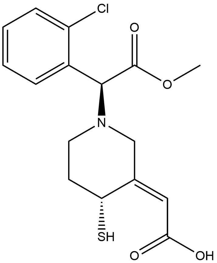 1-Piperidineacetic acid, 3-(carboxymethylene)-α-(2-chlorophenyl)-4-mercapto-, 1-methyl ester, (αS,3Z,4R)- 구조식 이미지