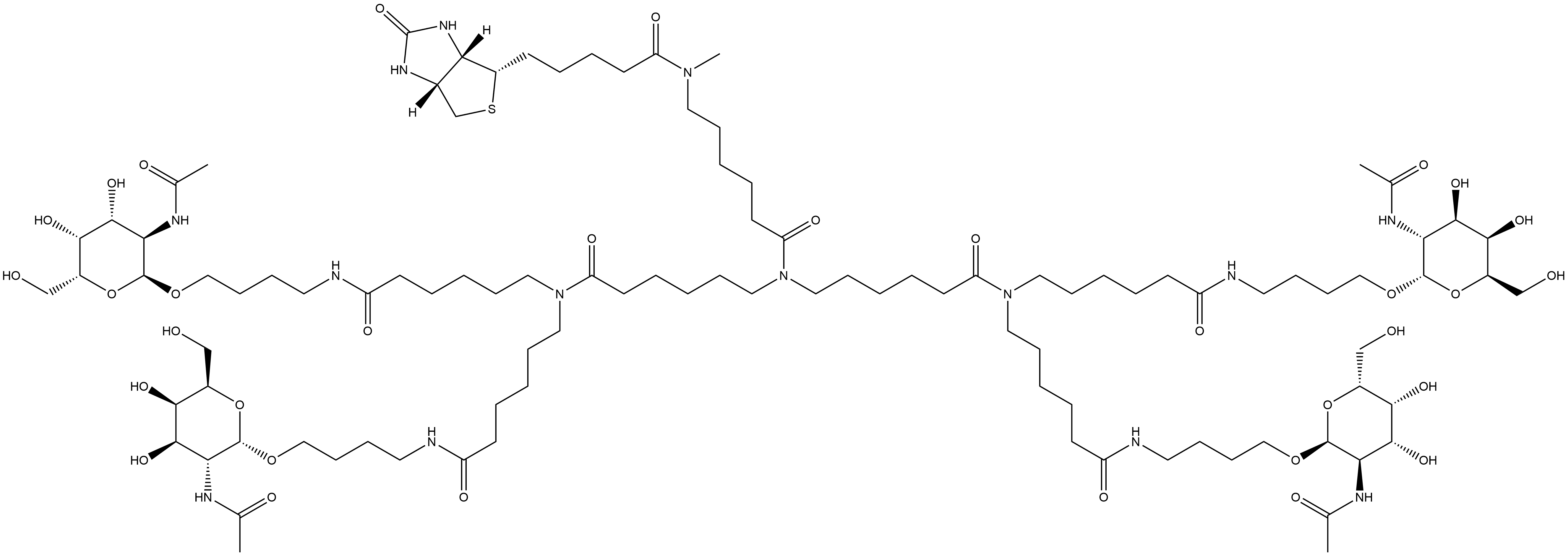 (3aS,4S,6aR)-N-[6-[Bis[6-[bis[6-[[4-[[2-(acetylamino)-2-deoxy-α-D-galactopyranosyl]oxy]butyl]amino]-6-oxohexyl]amino]-6-oxohexyl]amino]-6-oxohexyl]hexahydro-N-methyl-2-oxo-1H-thieno[3,4-d]imidazole-4-pentanamide Structure