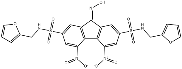 N~2~,N~7~-bis(2-furylmethyl)-9-(hydroxyimino)-4,5-bisnitro-9H-fluorene-2,7-disulfonamide Structure