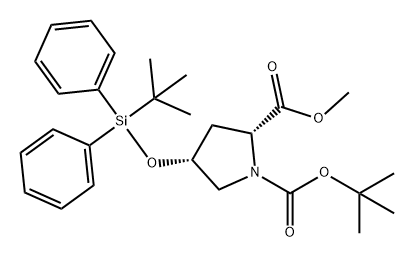 1,2-Pyrrolidinedicarboxylic acid, 4-[[(1,1-dimethylethyl)diphenylsilyl]oxy]-, 1-(1,1-dimethylethyl) 2-methyl ester, (2R,4R)- 구조식 이미지