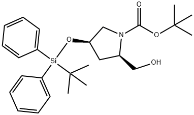 1-Pyrrolidinecarboxylic acid, 4-[[(1,1-dimethylethyl)diphenylsilyl]oxy]-2-(hydroxymethyl)-, 1,1-dimethylethyl ester, (2R,4R)- Structure