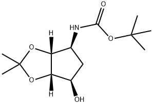 Carbamic acid, [(3aR,4S,6R,6aS)-tetrahydro-6-hydroxy-2,2-dimethyl-4H-cyclopenta-1,3-dioxol-4-yl]-, 1,1-dimethylethyl ester (9CI) 구조식 이미지