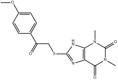 1H-Purine-2,6-dione, 3,9-dihydro-8-[[2-(4-methoxyphenyl)-2-oxoethyl]thio]-1,3-dimethyl- 구조식 이미지