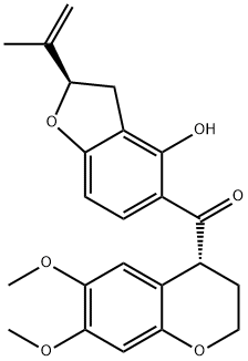 Methanone, [(4R)-3,4-dihydro-6,7-dimethoxy-2H-1-benzopyran-4-yl][(2R)-2,3-dihydro-4-hydroxy-2-(1-methylethenyl)-5-benzofuranyl]- 구조식 이미지