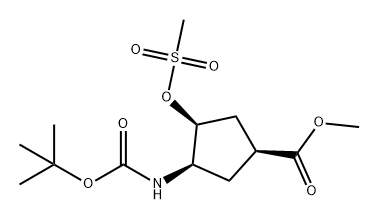 Cyclopentanecarboxylic acid, 3-[[(1,1-dimethylethoxy)carbonyl]amino]-4-[(methylsulfonyl)oxy]-, methyl ester, (1S,3R,4S)- Structure