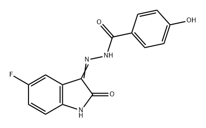 Benzoic acid, 4-hydroxy-, 2-(5-fluoro-1,2-dihydro-2-oxo-3H-indol-3-ylidene)hydrazide Structure
