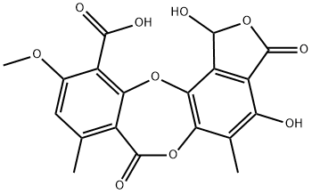 7H-Isobenzofuro[4,5-b][1,4]benzodioxepin-11-carboxylic acid, 1,3-dihydro-1,4-dihydroxy-10-methoxy-5,8-dimethyl-3,7-dioxo- Structure