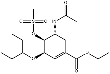 1-Cyclohexene-1-carboxylic acid, 5-(acetylamino)-3-(1-ethylpropoxy)-4-[(methylsulfonyl)oxy]-, ethyl ester, (3R,4S,5R)- Structure