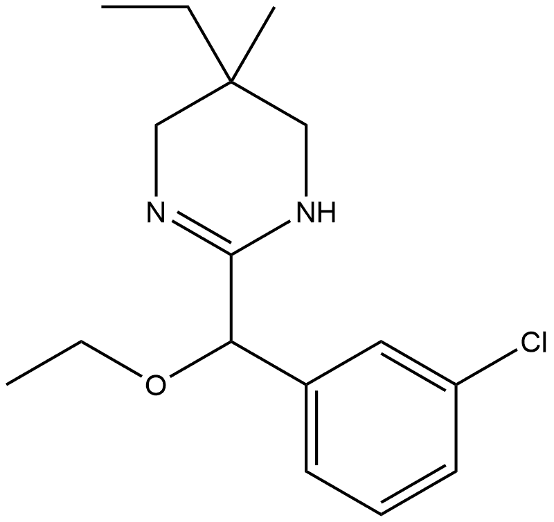 3,4,5,6-Tetrahydro-2-(4-chloro-α-ethoxybenzyl)-5-ethyl-5-methylpyrimidine 구조식 이미지