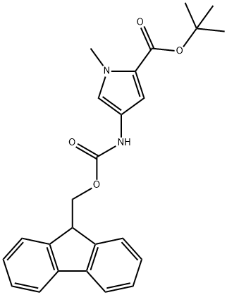 1H-Pyrrole-2-carboxylic acid, 4-[[(9H-fluoren-9-ylmethoxy)carbonyl]amino]-1-methyl-, 1,1-dimethylethyl ester 구조식 이미지