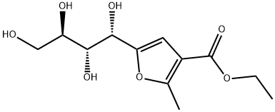 3-Furancarboxylic acid, 2-methyl-5-[(1S,2R,3R)-1,2,3,4-tetrahydroxybutyl]-, ethyl ester Structure