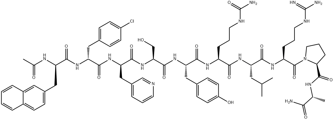 D-Alaninamide, N-acetyl-3-(2-naphthalenyl)-D-alanyl-4-chloro-D-phenylalanyl-3-(3-pyridinyl)-D-alanyl-L-seryl-L-tyrosyl-N5-(aminocarbonyl)-L-ornithyl-L-leucyl-L-arginyl-L-prolyl- (9CI) 구조식 이미지