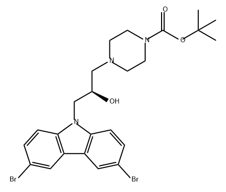 1-Piperazinecarboxylic acid, 4-[(2R)-3-(3,6-dibromo-9H-carbazol-9-yl)-2-hydroxypropyl]-, 1,1-dimethylethyl ester Structure