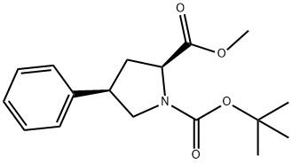 1,2-Pyrrolidinedicarboxylic acid, 4-phenyl-, 1-(1,1-dimethylethyl) 2-methyl ester, (2S,4R)- Structure