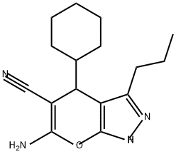 Pyrano[2,3-c]pyrazole-5-carbonitrile, 6-amino-4-cyclohexyl-1,4-dihydro-3-propyl- Structure