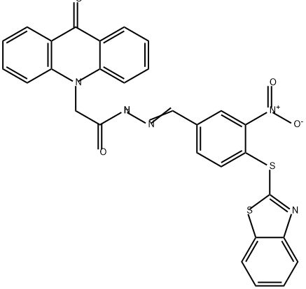 10(9H)-Acridineacetic acid, 9-oxo-, 2-[[4-(2-benzothiazolylthio)-3-nitrophenyl]methylene]hydrazide Structure