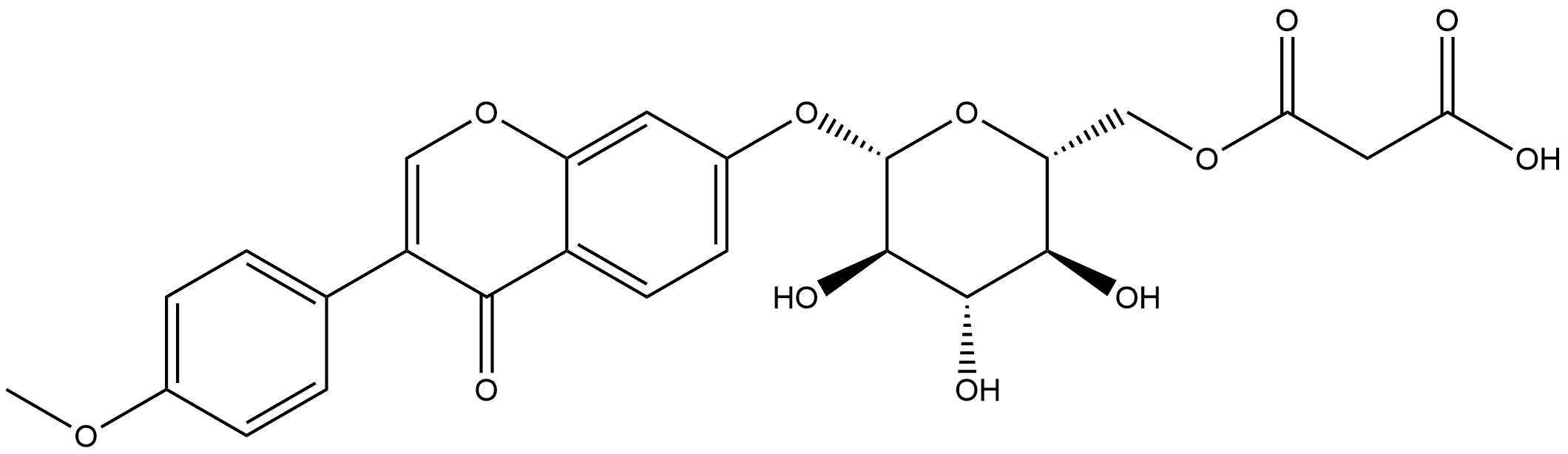 4H-1-Benzopyran-4-one, 7-[[6-O-(carboxyacetyl)-β-D-glucopyranosyl]oxy]-3-(4-methoxyphenyl)- 구조식 이미지