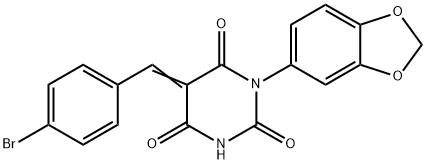 2,4,6(1H,3H,5H)-Pyrimidinetrione, 1-(1,3-benzodioxol-5-yl)-5-[(4-bromophenyl)methylene]- Structure