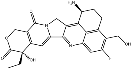 10H,13H-Benzo[de]pyrano[3',4':6,7]indolizino[1,2-b]quinoline-10,13-dione, 1-amino-9-ethyl-5-fluoro-1,2,3,9,12,15-hexahydro-9-hydroxy-4-(hydroxymethyl)-, (1S,9S)- (9CI) Structure