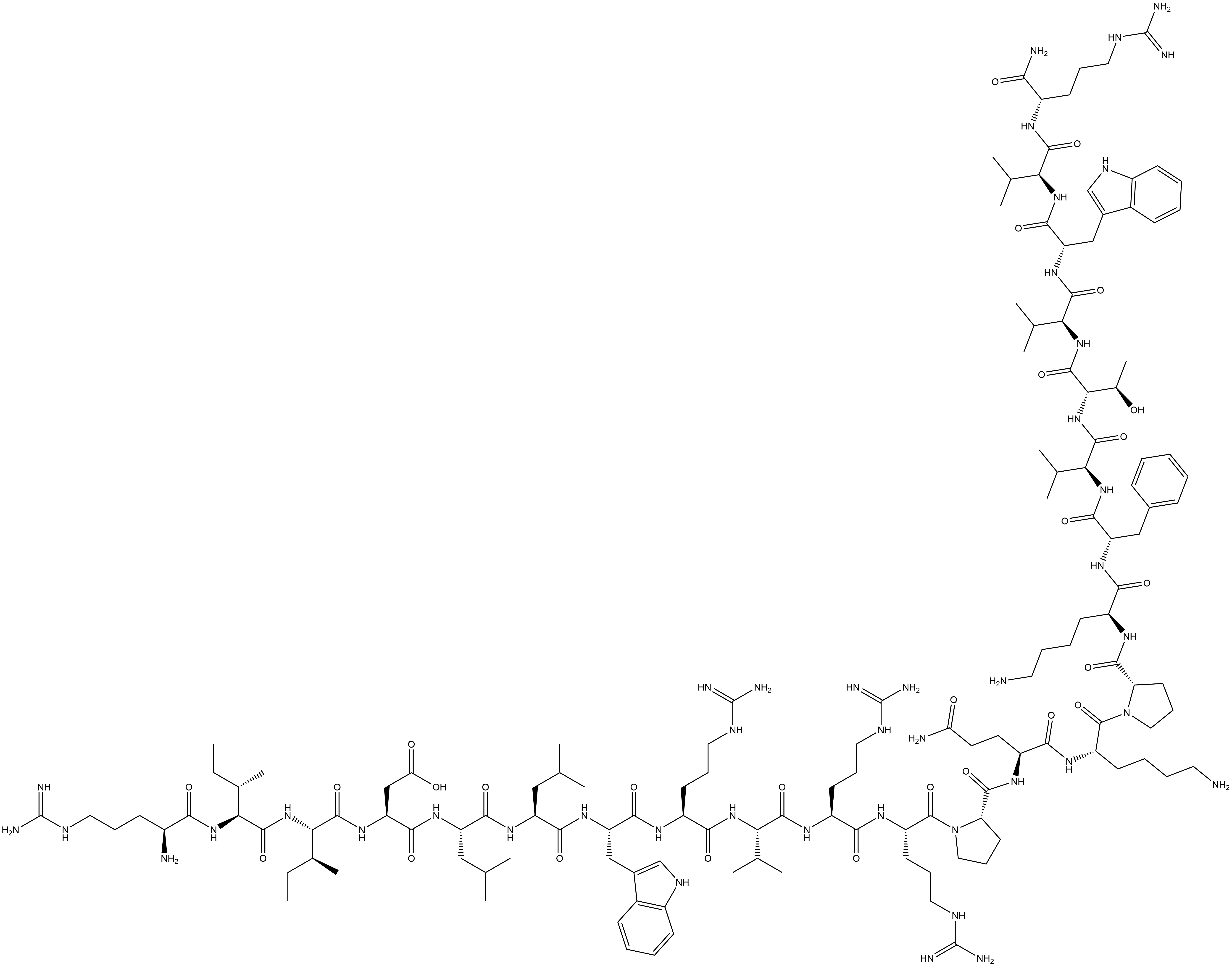 L-Argininamide, L-arginyl-L-isoleucyl-L-isoleucyl-L-α-aspartyl-L-leucyl-L-leucyl-L-tryptophyl-L-arginyl-L-valyl-L-arginyl-L-arginyl-L-prolyl-L-glutaminyl-L-lysyl-L-prolyl-L-lysyl-L-phenylalanyl-L-valyl-L-threonyl-L-valyl-L-tryptophyl-L-valyl- 구조식 이미지