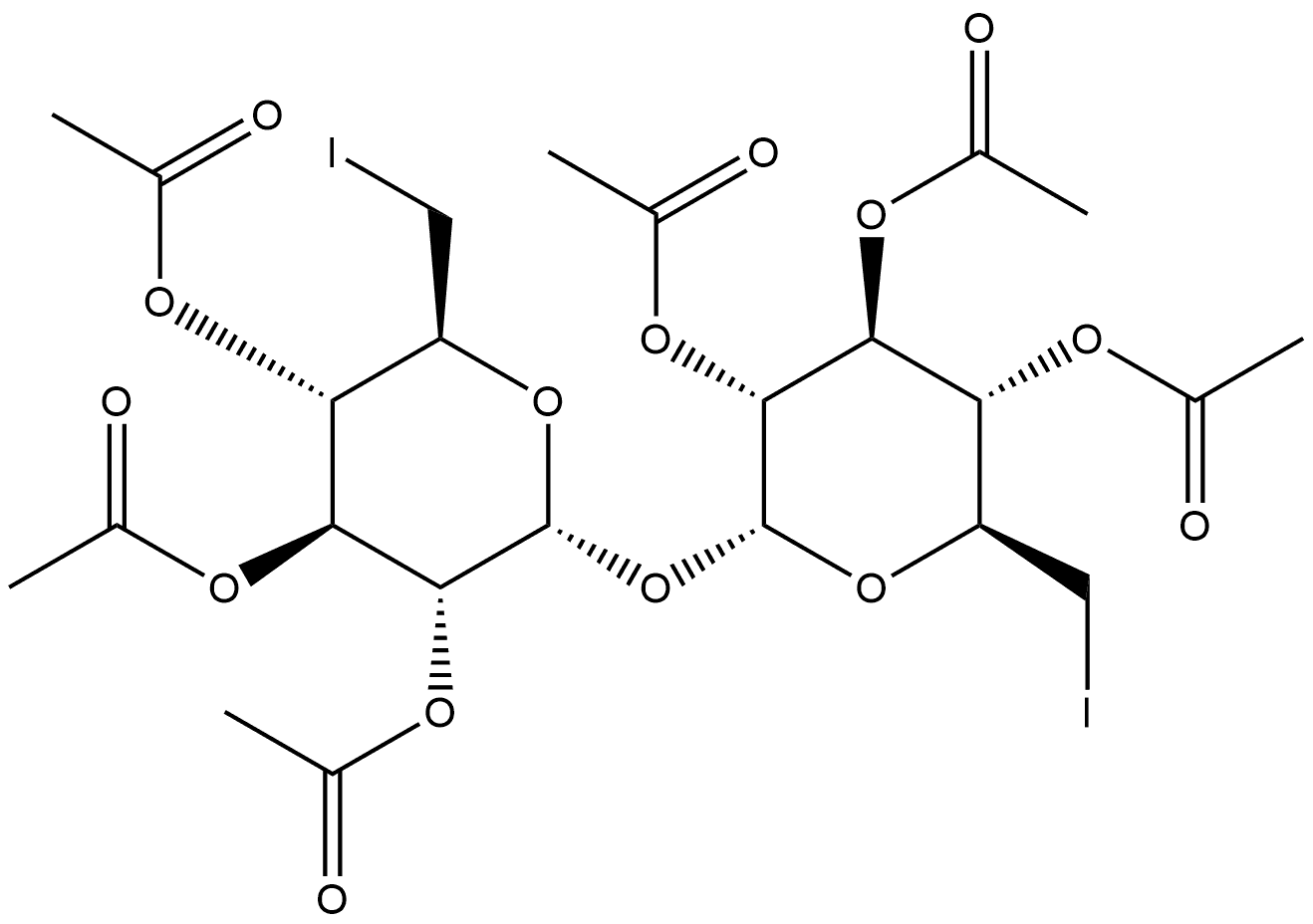 α-D-Glucopyranoside, 2,3,4-tri-O-acetyl-6-deoxy-6-iodo-α-D-glucopyranosyl 6-deoxy-6-iodo-, 2,3,4-triacetate 구조식 이미지