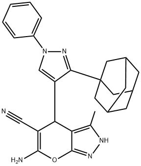 Pyrano[2,3-c]pyrazole-5-carbonitrile, 6-amino-2,4-dihydro-3-methyl-4-(1-phenyl-3-tricyclo[3.3.1.13,7]dec-1-yl-1H-pyrazol-4-yl)- Structure