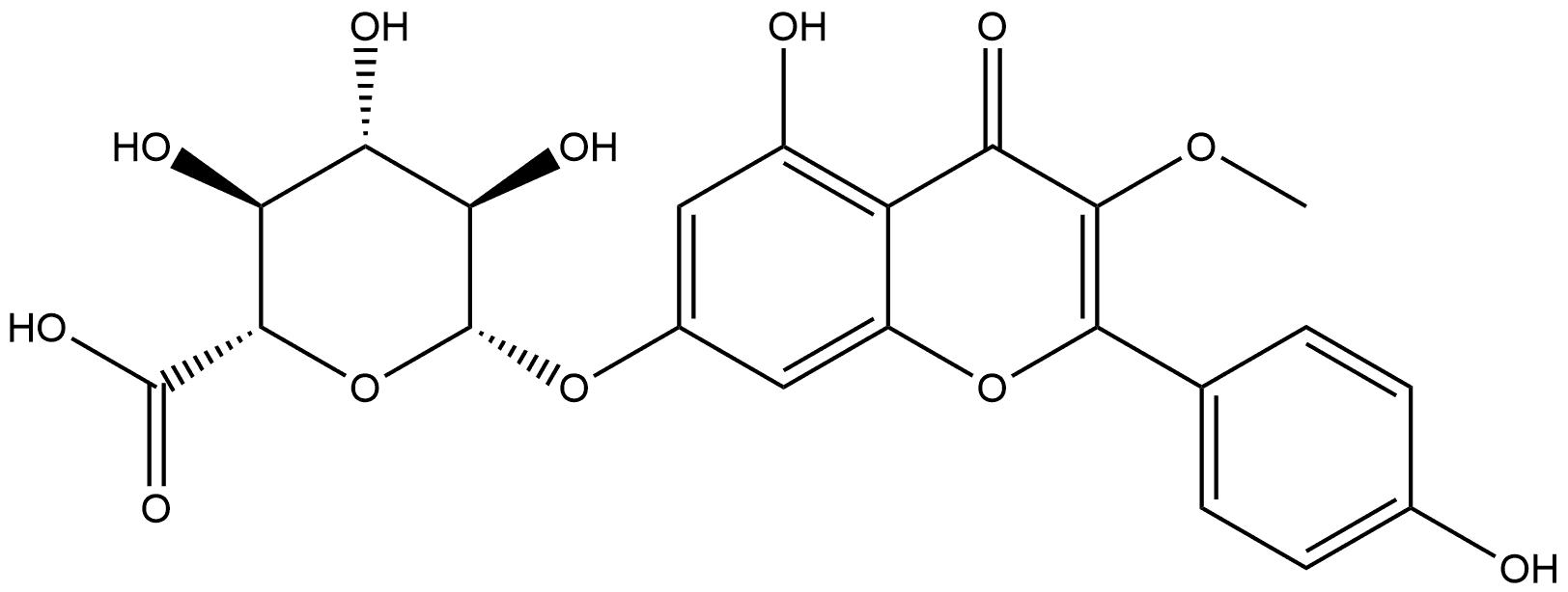 β-D-Glucopyranosiduronic acid, 5-hydroxy-2-(4-hydroxyphenyl)-3-methoxy-4-oxo-4H-1-benzopyran-7-yl Structure