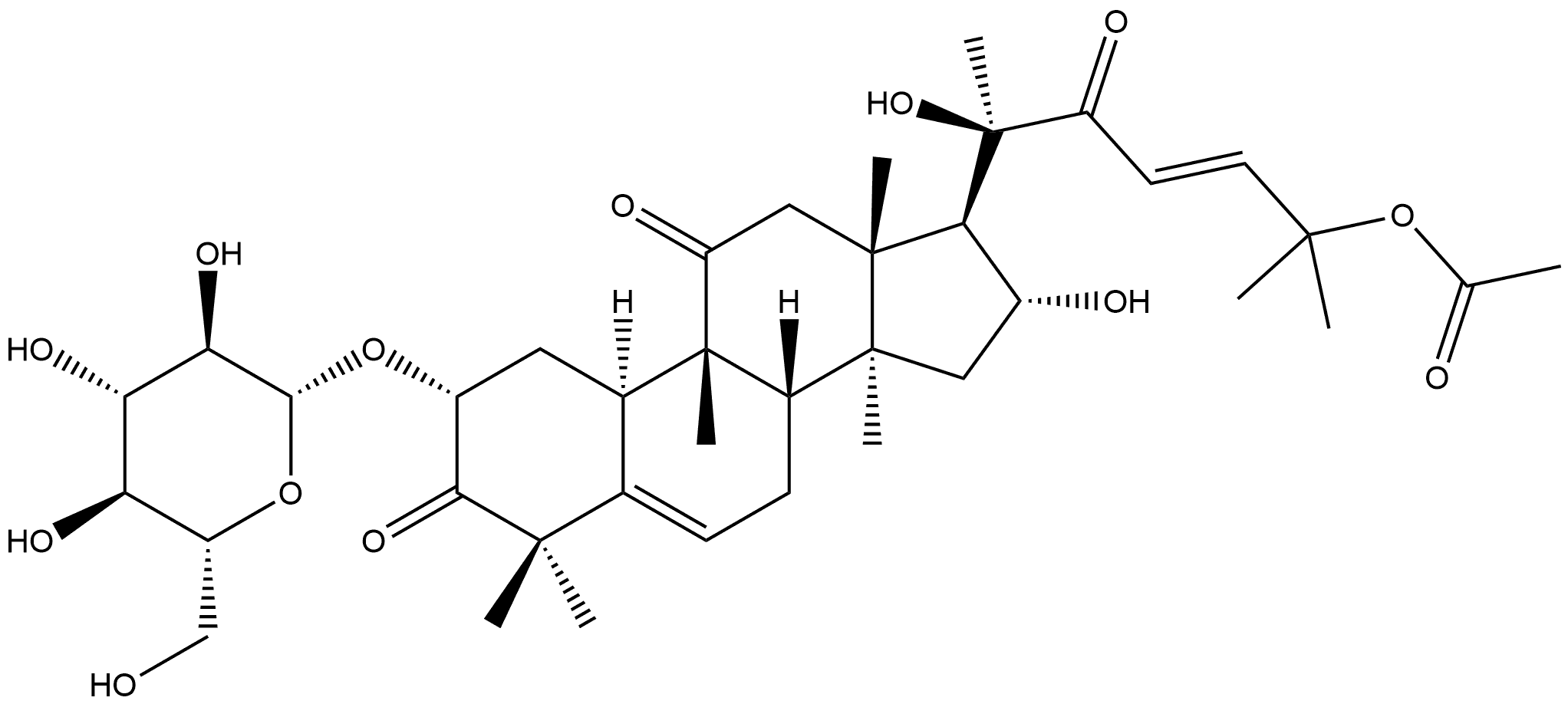 19-Norlanosta-5,23-diene-3,11,22-trione, 25-(acetyloxy)-2-(β-D-glucopyranosyloxy)-16,20-dihydroxy-9-methyl-, (2α,9β,10α,16α,23E)- Structure