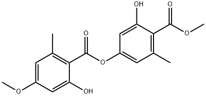 Benzoic acid, 2-hydroxy-4-[(2-hydroxy-4-methoxy-6-methylbenzoyl)oxy]-6-methyl-, methyl ester 구조식 이미지