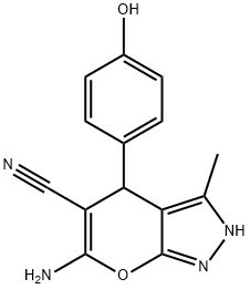 Pyrano[2,3-c]pyrazole-5-carbonitrile, 6-amino-2,4-dihydro-4-(4-hydroxyphenyl)-3-methyl- Structure