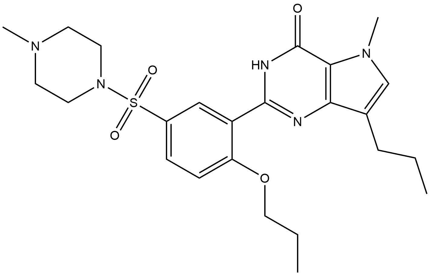 3,5-Dihydro-5-methyl-2-[5-[(4-methyl-1-piperazinyl)sulfonyl]-2-propoxyphenyl]-7-propyl-4H-pyrrolo[3,2-d]pyrimidin-4-one Structure