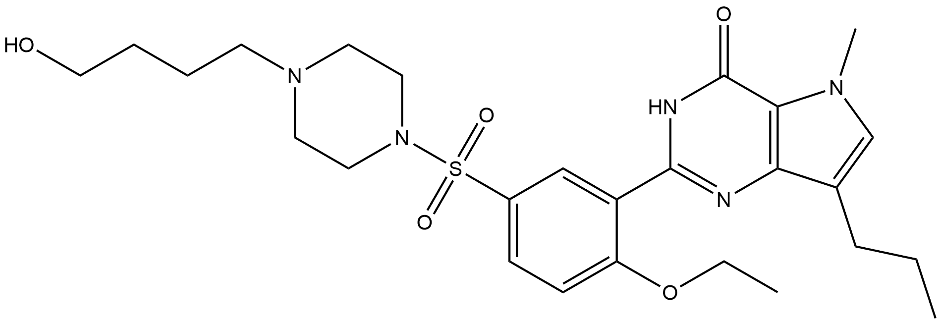 2-[2-Ethoxy-5-[[4-(4-hydroxybutyl)-1-piperazinyl]sulfonyl]phenyl]-3,5-dihydro-5-methyl-7-propyl-4H-pyrrolo[3,2-d]pyrimidin-4-one 구조식 이미지