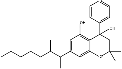 2H-1-Benzopyran-4,5-diol, 7-(1,2-dimethylheptyl)-3,4-dihydro-2,2-dimethyl-4-(4-pyridinyl)- 구조식 이미지