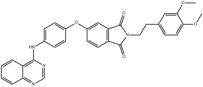 1H-Isoindole-1,3(2H)-dione, 2-[2-(3,4-dimethoxyphenyl)ethyl]-5-[4-(4-quinazolinylamino)phenoxy]- Structure