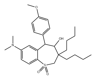 1-Benzothiepin-4-ol, 3,3-dibutyl-7-(dimethylamino)-2,3,4,5-tetrahydro-5-(4-methoxyphenyl)-, 1,1-dioxide Structure