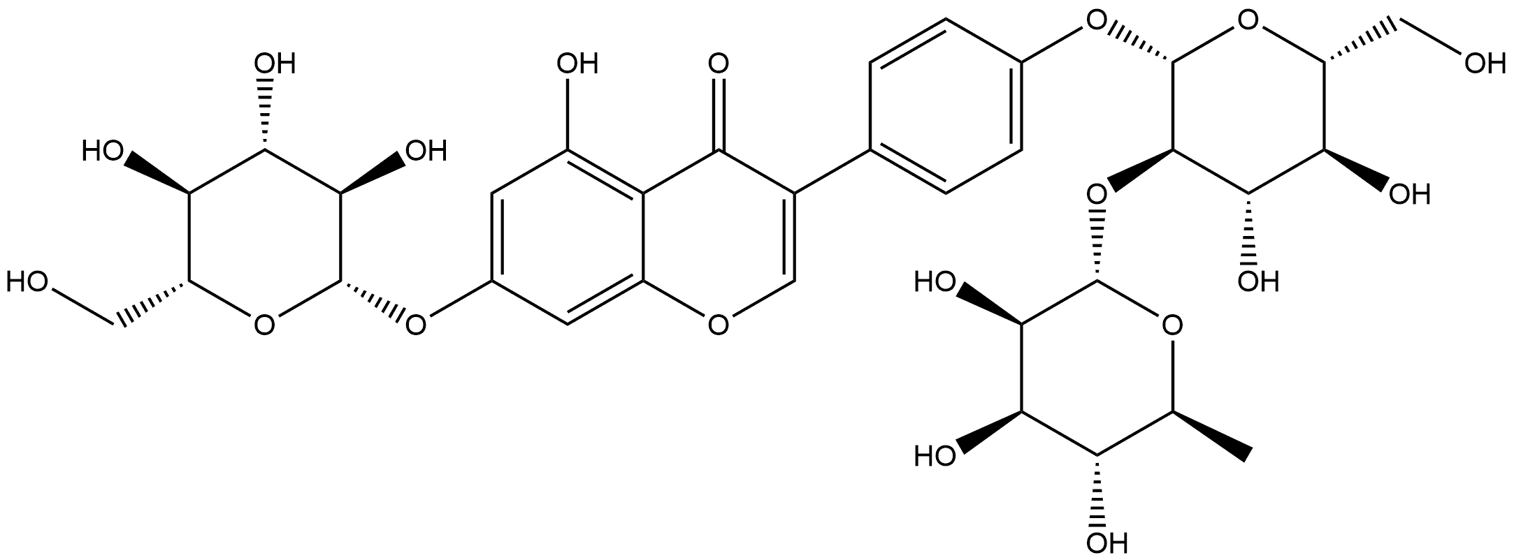 Genistein 7-O-β-D-glucopyranoside-4'-O-[α-L-rhamnopyranosyl-(1→2)-β-D-glucopyranoside] Structure