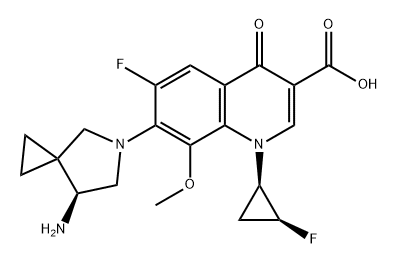 3-Quinolinecarboxylic acid, 7-[(7S)-7-amino-5-azaspiro[2.4]hept-5-yl]-6-fluoro-1-[(1R,2S)-2-fluorocyclopropyl]-1,4-dihydro-8-methoxy-4-oxo- 구조식 이미지