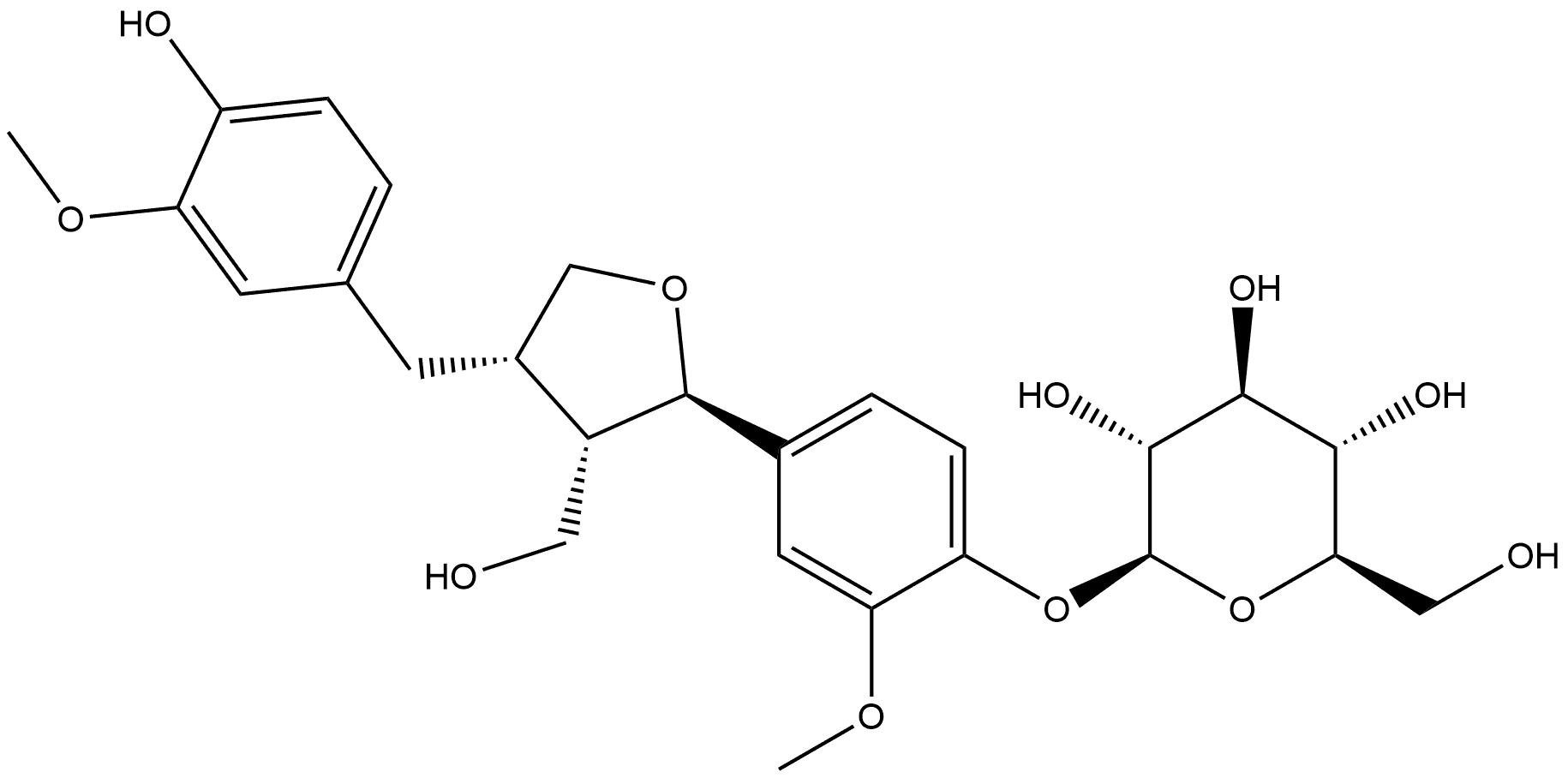 β-D-Glucopyranoside, 2-methoxy-4-[(2R,3S,4S)-tetrahydro-4-[(4-hydroxy-3-methoxyphenyl)methyl]-3-(hydroxymethyl)-2-furanyl]phenyl Structure