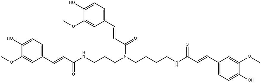 2-Propenamide, 3-(4-hydroxy-3-methoxyphenyl)-N-[4-[[(2E)-3-(4-hydroxy-3-methoxyphenyl)-1-oxo-2-propen-1-yl]amino]butyl]-N-[3-[[(2E)-3-(4-hydroxy-3-methoxyphenyl)-1-oxo-2-propen-1-yl]amino]propyl]-, (2E)- 구조식 이미지
