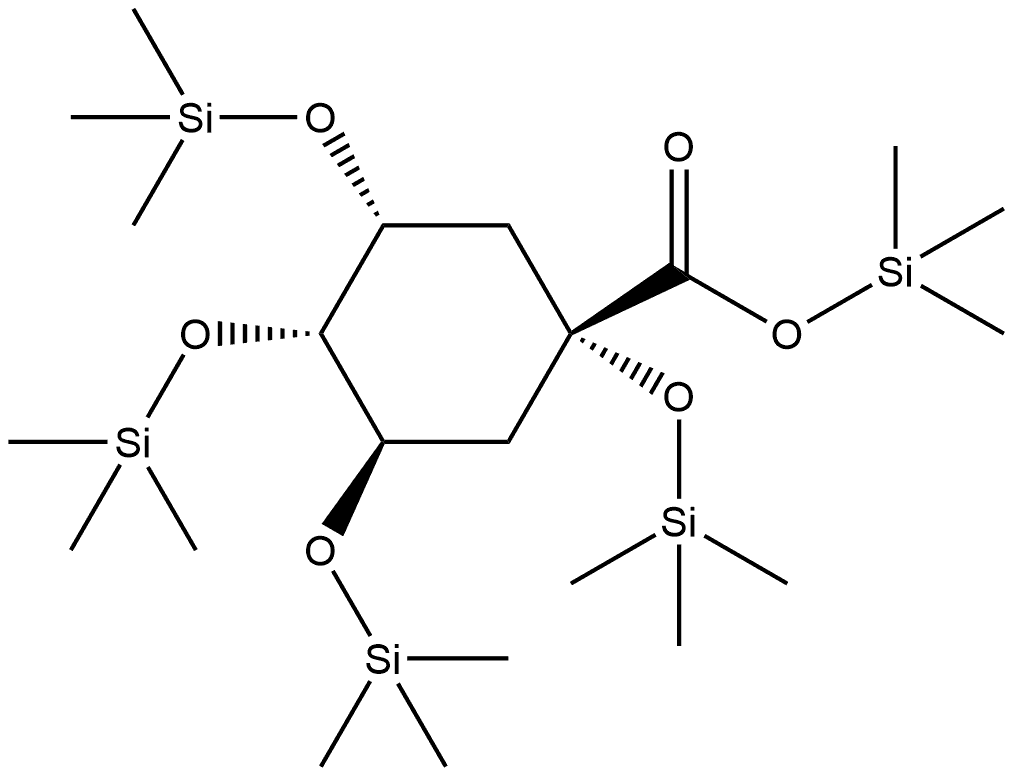 Cyclohexanecarboxylic acid, 1,3,4,5-tetrakis[(trimethylsilyl)oxy]-, trimethylsilyl ester, (1α,3R,4α,5R)- 구조식 이미지