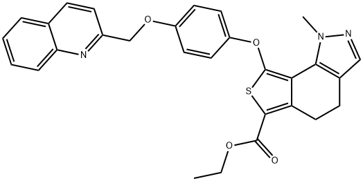 1H-Thieno[3,4-g]indazole-6-carboxylic acid, 4,5-dihydro-1-methyl-8-[4-(2-quinolinylmethoxy)phenoxy]-, ethyl ester Structure